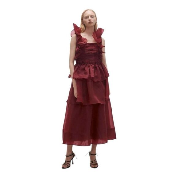 Aje Deep Red Ruffled Prom Dress - Picture 5 of 13